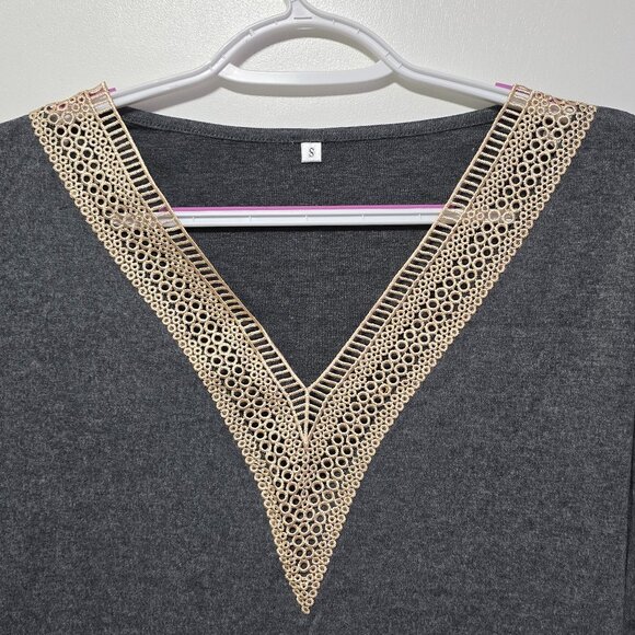 Agseem Gray Long Sleeve Light Top with Lace - Brand New with Tags Small - Picture 2 of 2